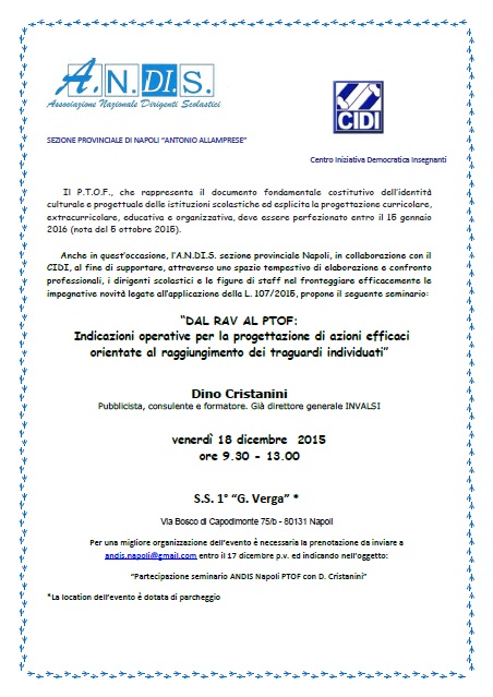 Evento ANDIS Napoli con D. Cristanini sul PTOF