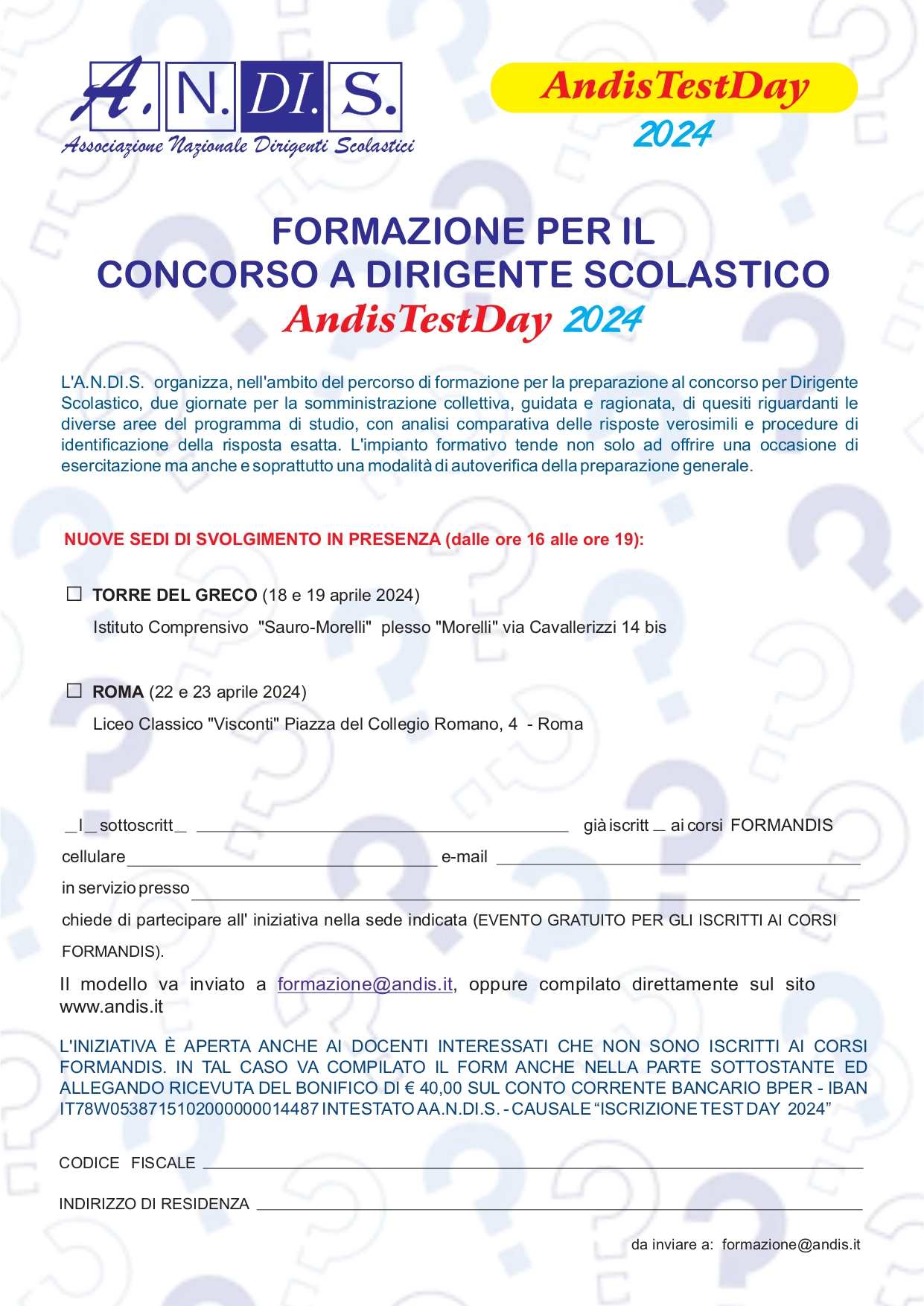  FORMAZIONE PER IL CONCORSO A DIRIGENTE SCOLASTICO - AndisTestDay APRILE 2024